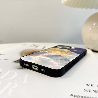 Moon with fireworks Glass Case