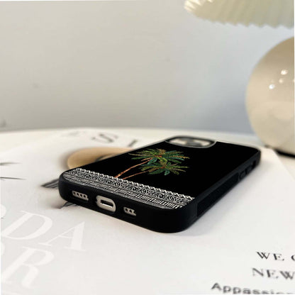 Tropical Palm Embroidery Glass Case