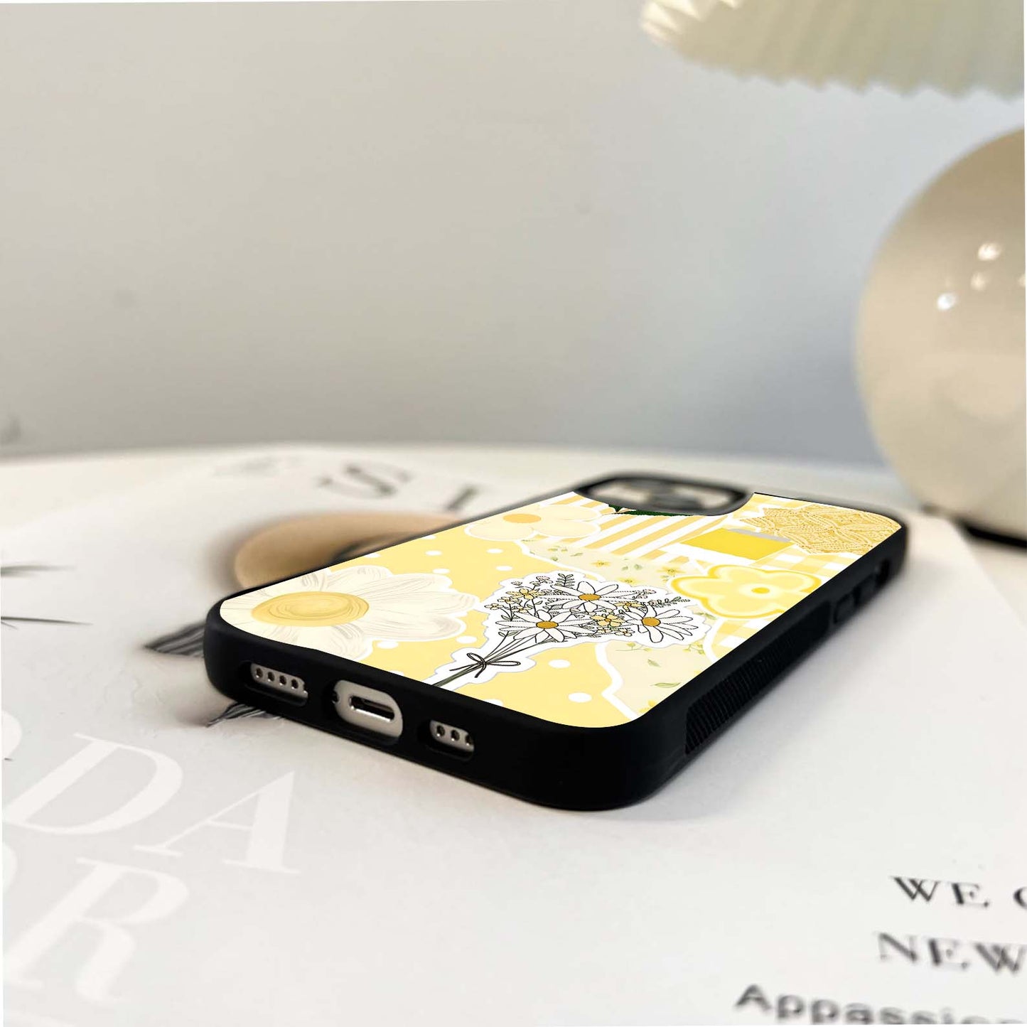 Aesthetic Yellow Floral Glass Case