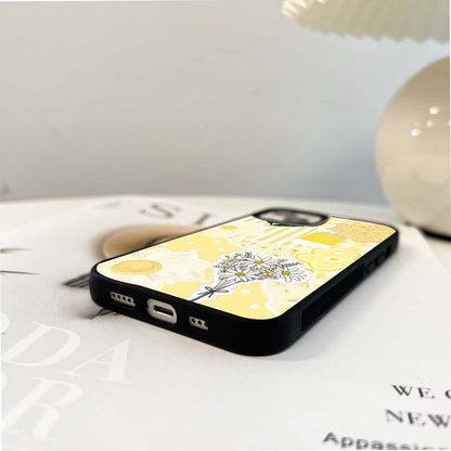 Aesthetic Yellow Floral Glass Case