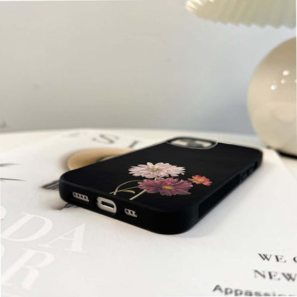 Elegant Flowers on Black Glass Case