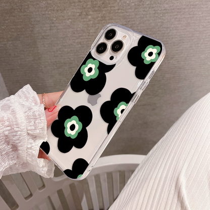 Black Lovely Flower Pattern Clear Silicon Cover