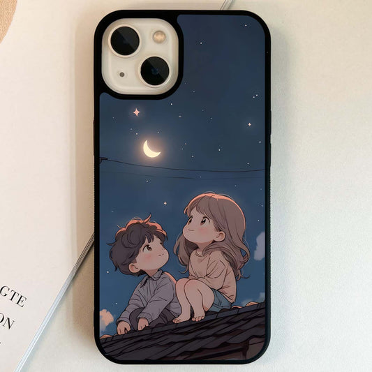 Moonlit Couple Sitting Together Glass Case