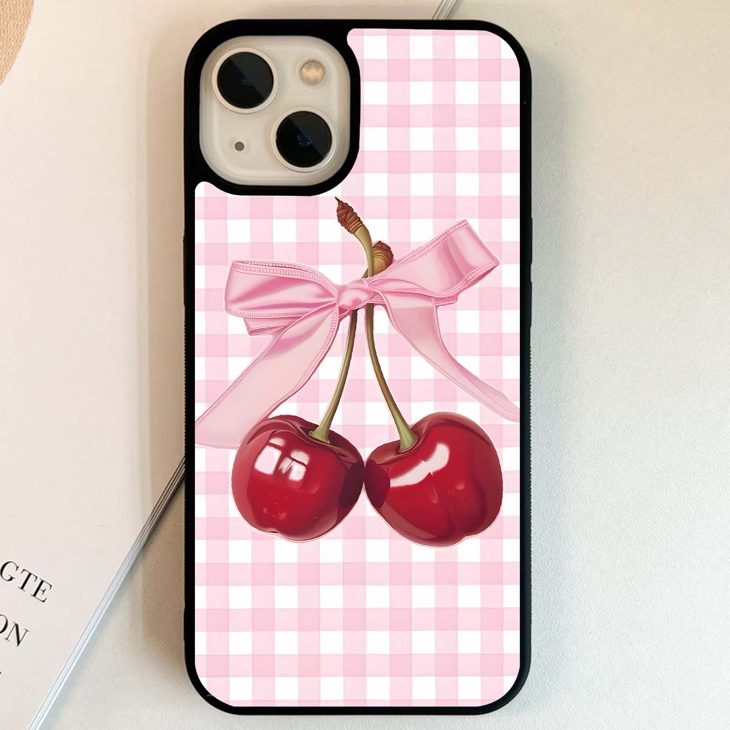 Pink Picnic Cherries Glass Case
