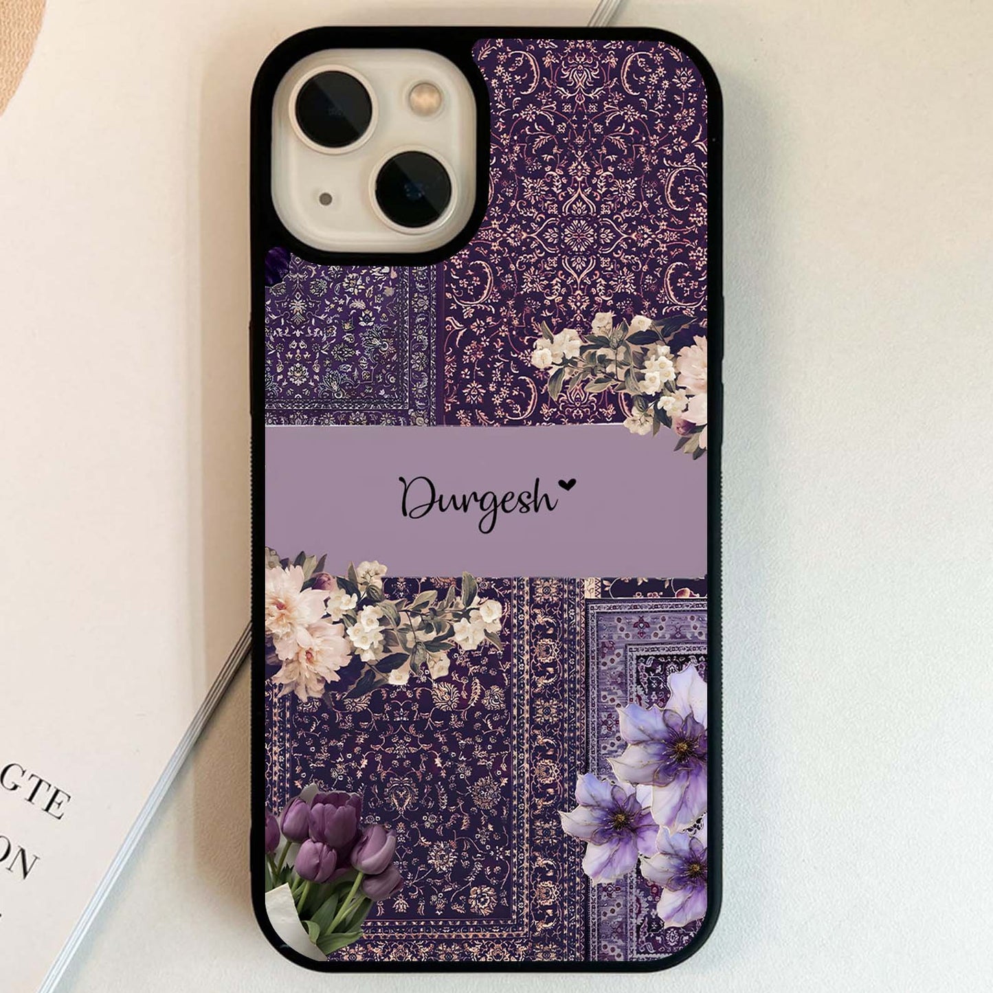 Antique Floral Whisper Custom Name Glass Case