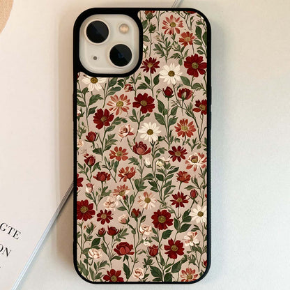 Biege Flower With Leaf Glass Case