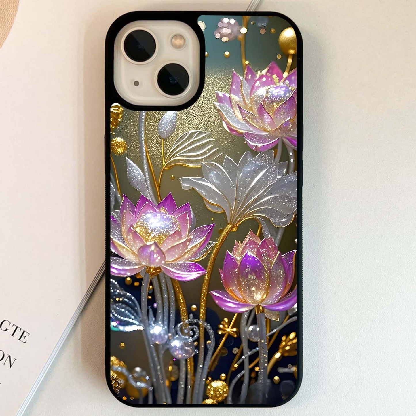 Golden Lotus Glow Glass Case