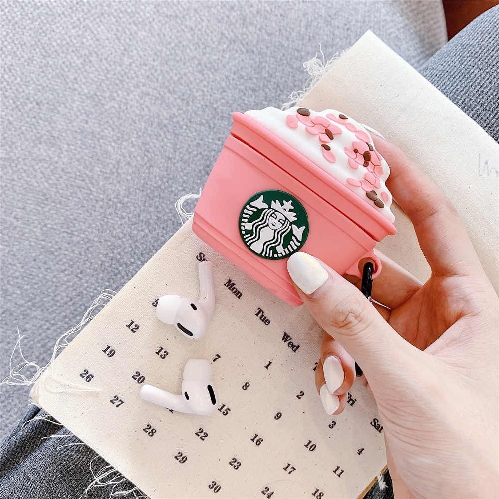 PINK COFFEE STAR-BUCKS TOUGH SILICONE AIRPODS CASE COVER FOR 1/2, 3 AND AIRPODS PRO