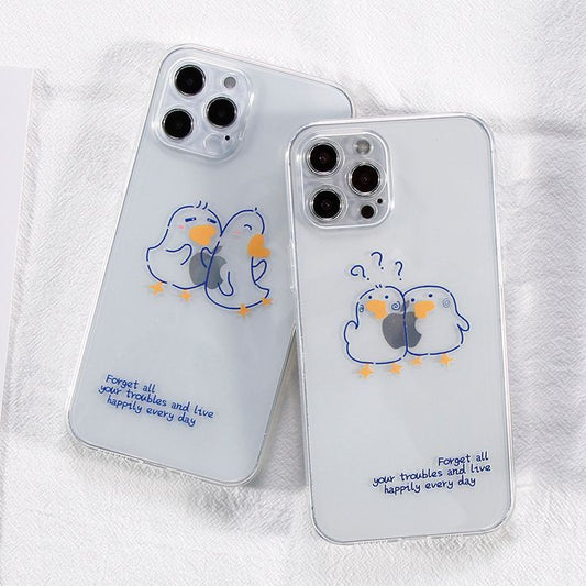 Cute Duck, Live Happily Quote Clear Silicon Case Cover
