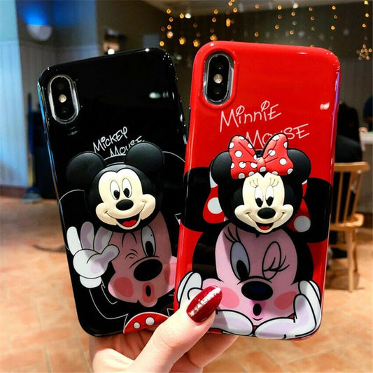 Mickey & Minnie Slim Case Cover With Same Design Holder