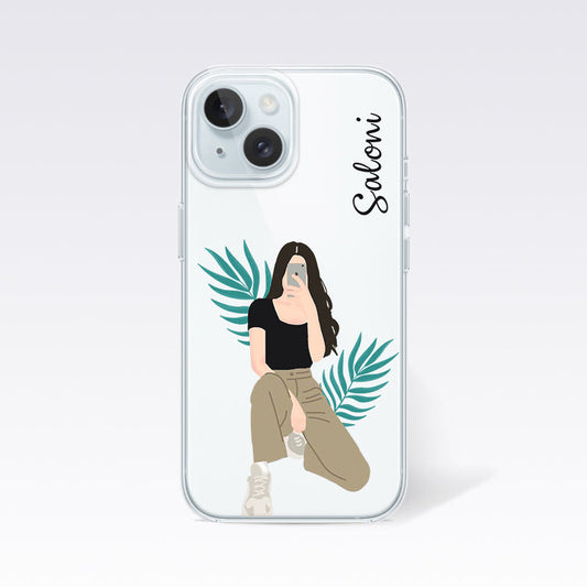 Beautiful Girl with Black Top - Custom Name Clear Silicon Cover