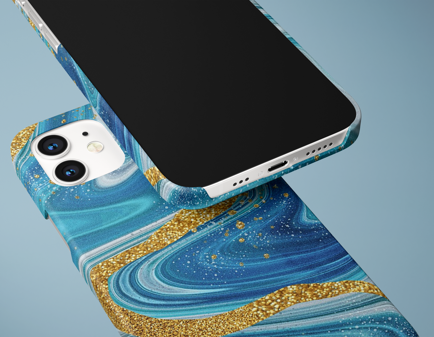 Blue with Gold Veins Slim Case Cover  With Same Design Holder