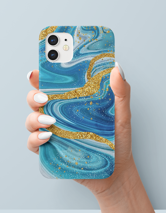 Blue with Gold Veins Slim Case Cover  With Same Design Holder