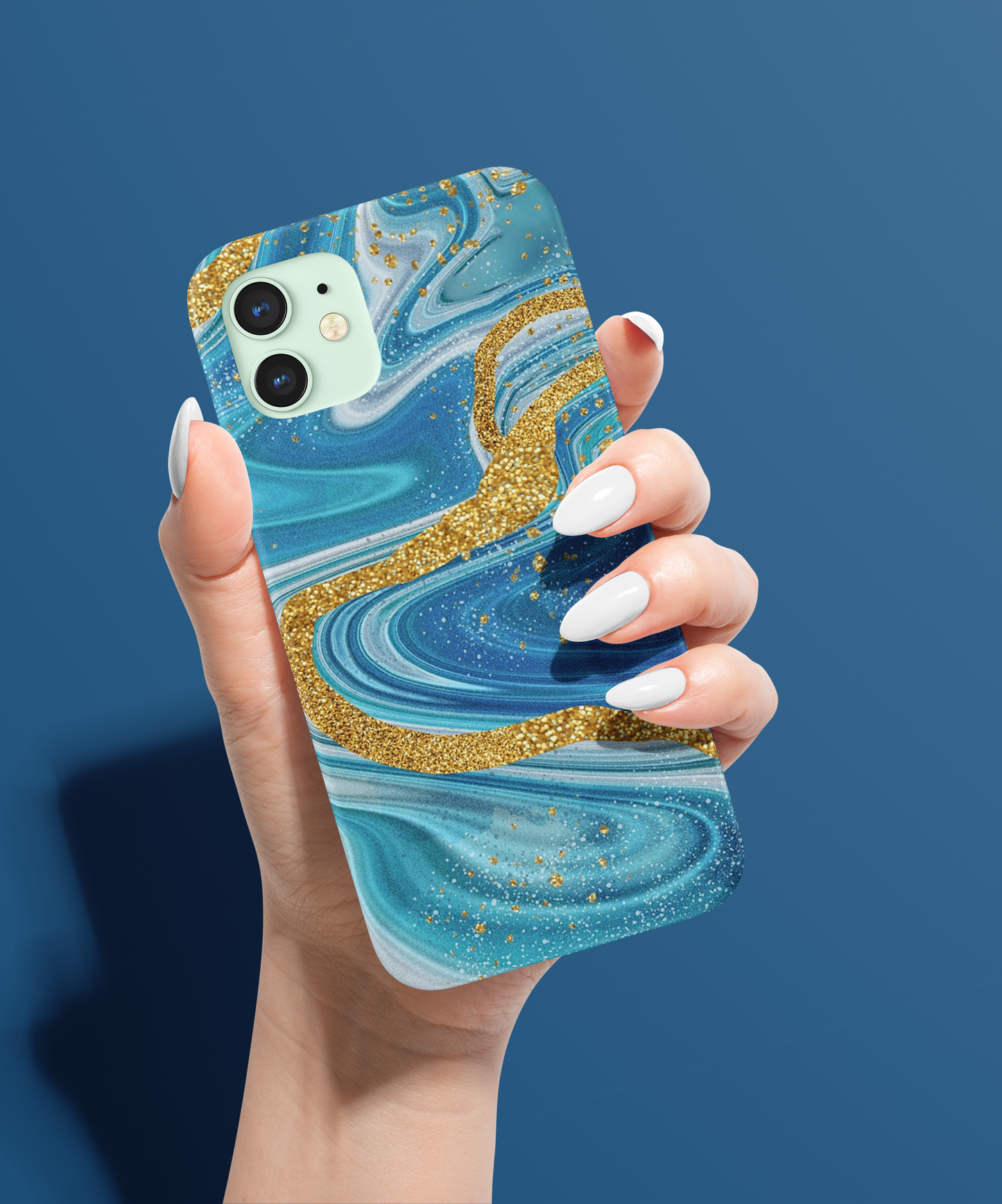 Blue with Gold Veins Slim Case Cover  With Same Design Holder