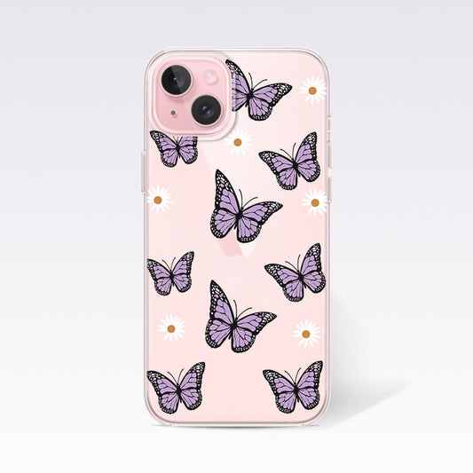 Purple Butterfly with Flower Clear Silicon Cover