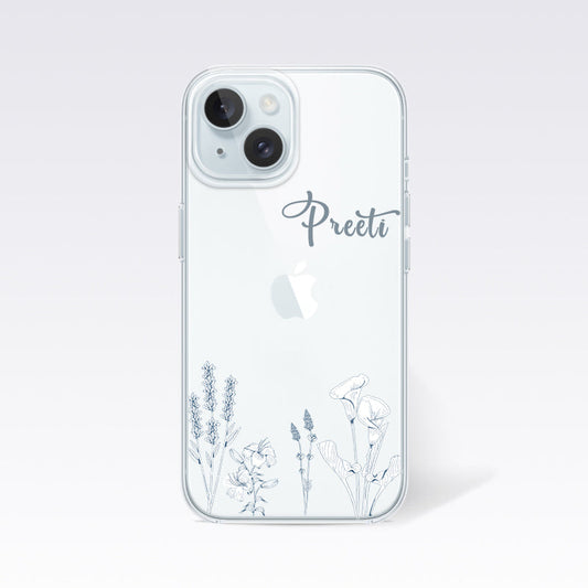 Custom Name with Flower Design-1 Clear Silicon Cover