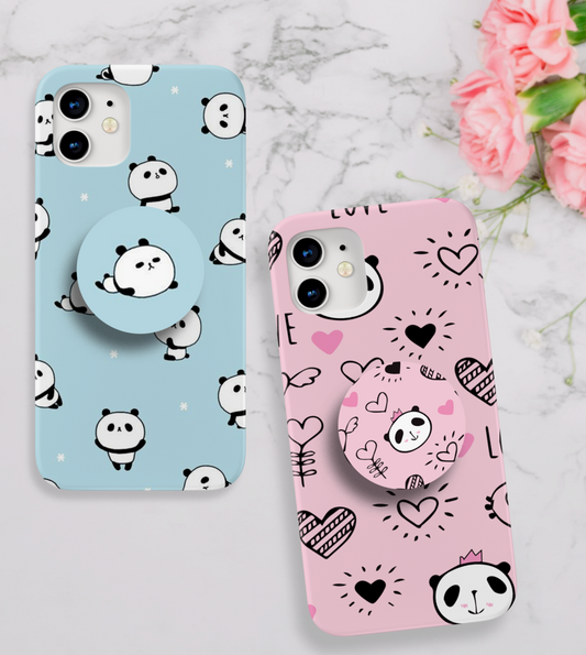 Cute Love Pink Panda Slim Case Cover With Same Design Holder