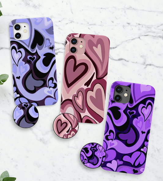 Flowing Hearts Pattern Slim Case Cover With Same Design Holder