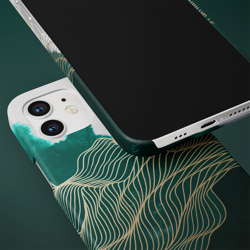 Green With Golden Waves Slim Case Cover With Same Design Holder