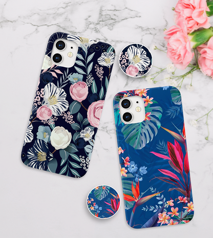 Blue Pastel Flower Family Slim Case Cover With Same Design Holder