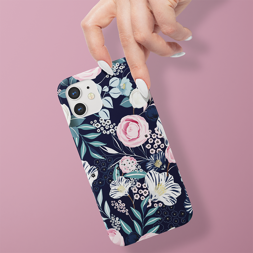 Blue Pastel Flower Family Slim Case Cover With Same Design Holder