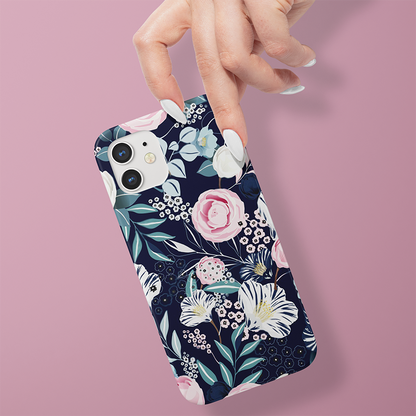 Blue Pastel Flower Family Slim Case Cover With Same Design Holder