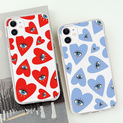 Lucky Eye Print on Color Heart Clear Silicon Case Cover