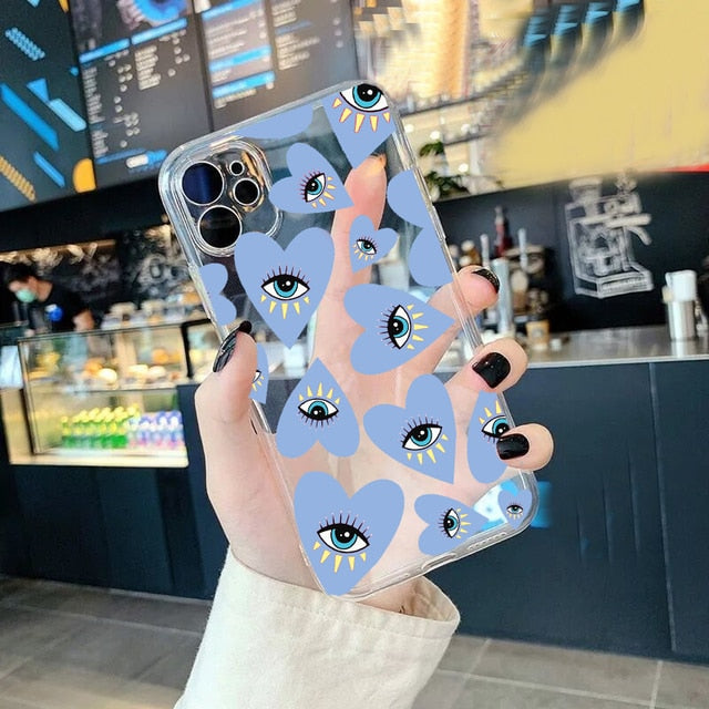 Lucky Eye Print on Color Heart Clear Silicon Case Cover