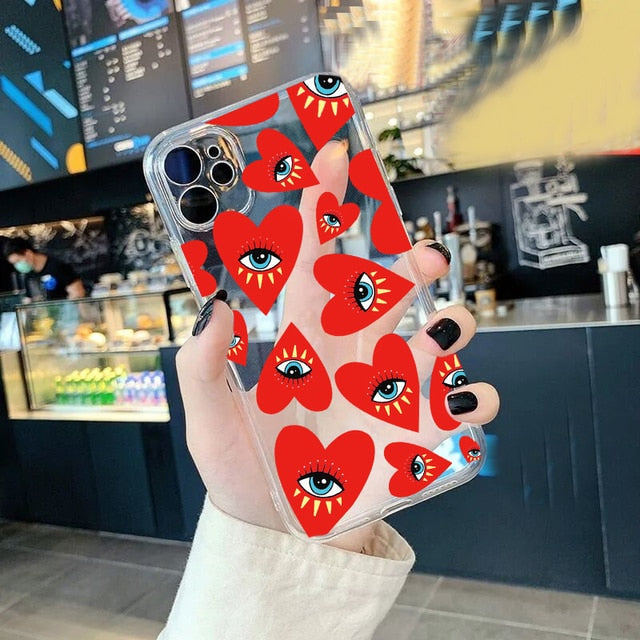 Lucky Eye Print on Color Heart Clear Silicon Case Cover