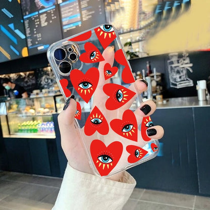 Lucky Eye Print on Color Heart Clear Silicon Case Cover