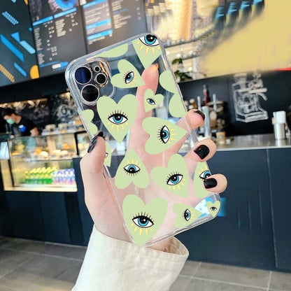 Lucky Eye Print on Color Heart Clear Silicon Case Cover