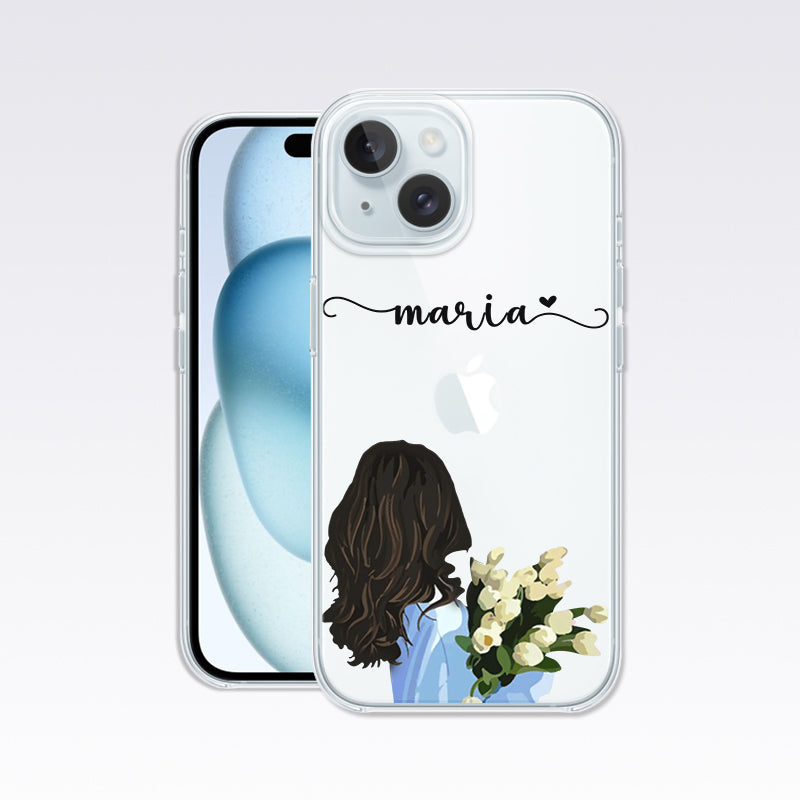 Girl With Flower Custom Name Clear Silicon Cover