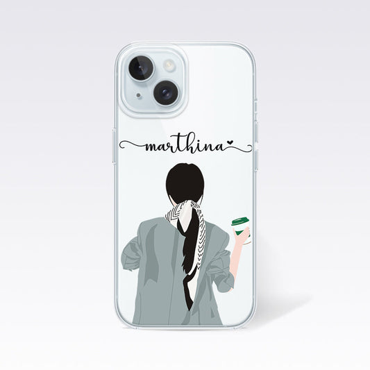 Girl With Starbucks Coffee Custom Name Clear Silicon Cover