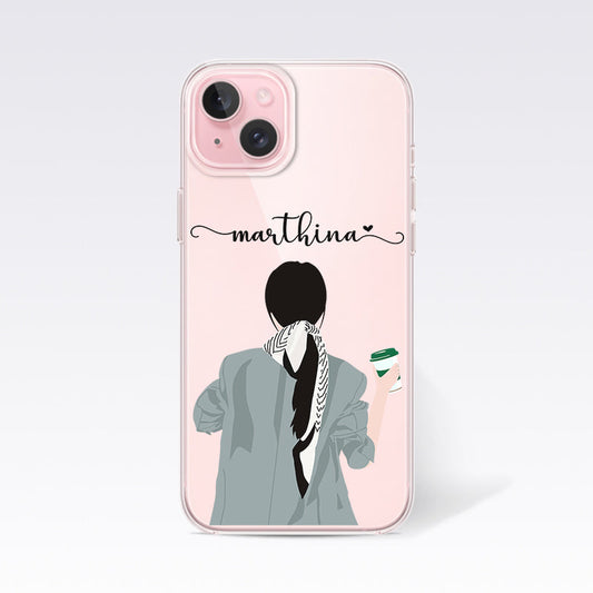 Girl With Starbucks Coffee Custom Name Clear Silicon Cover