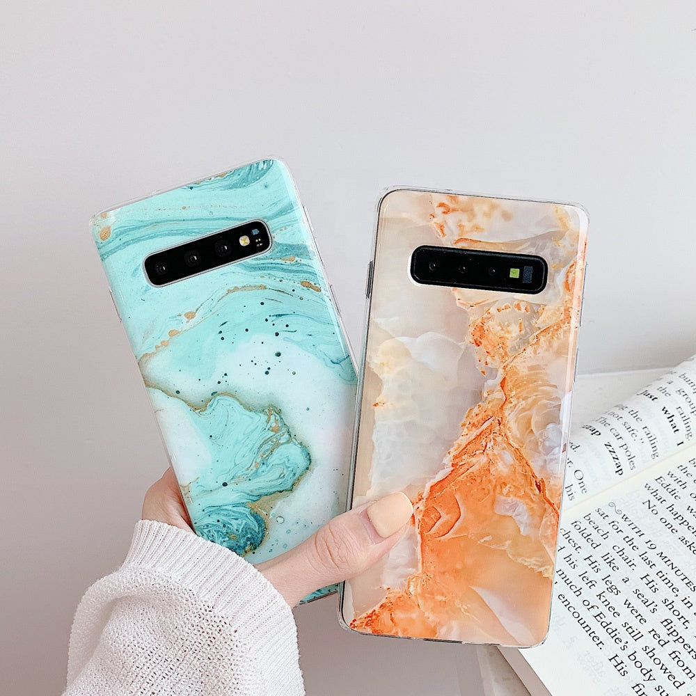 Colorful Bright Marble Design Slim Case Cover With Same Design Holder