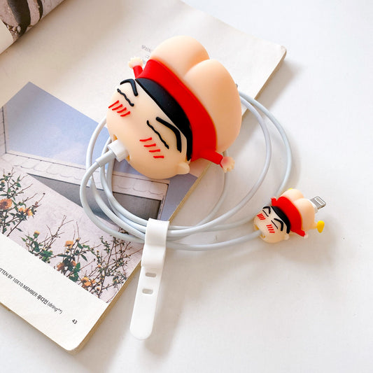 Shinchan Silicon Apple iPhone Charger Case | Lightning Charger/Cable Protector Cover for iPhone Charger- Shinchan