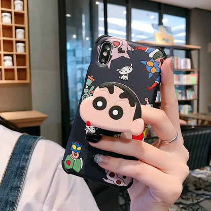 The White And Black Shinchan Slim Case Cover With Holder