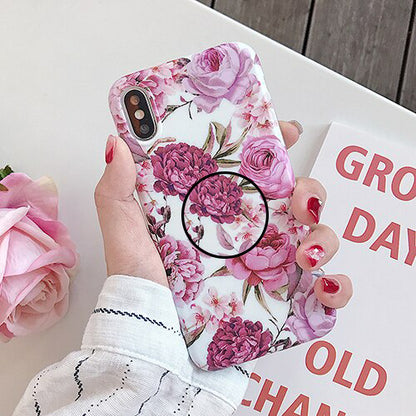 Pink Flower Pattern Slim Case Cover With Same Design Holder