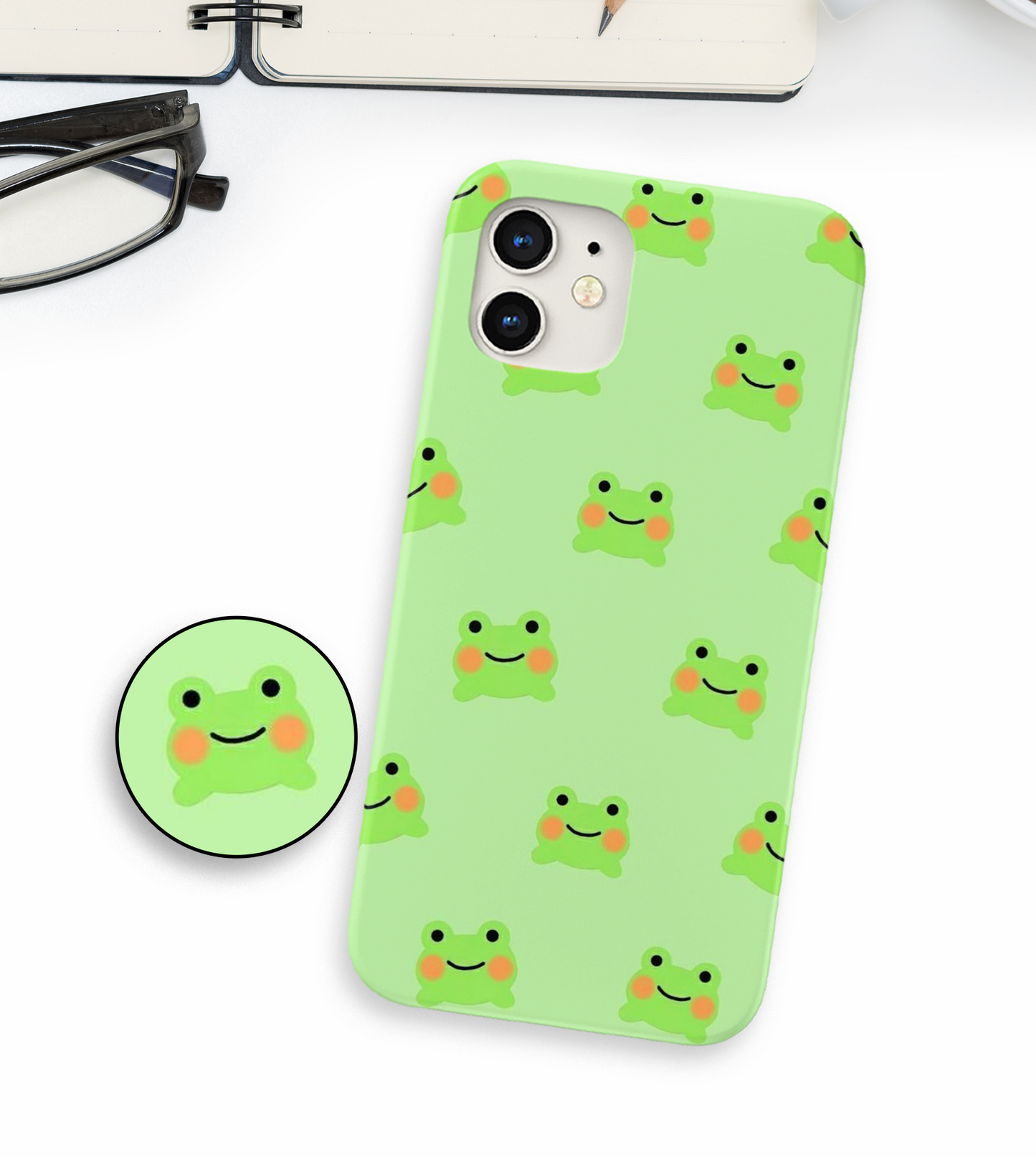 Cute Little Frog Slim Case Cover With Same Design Holder