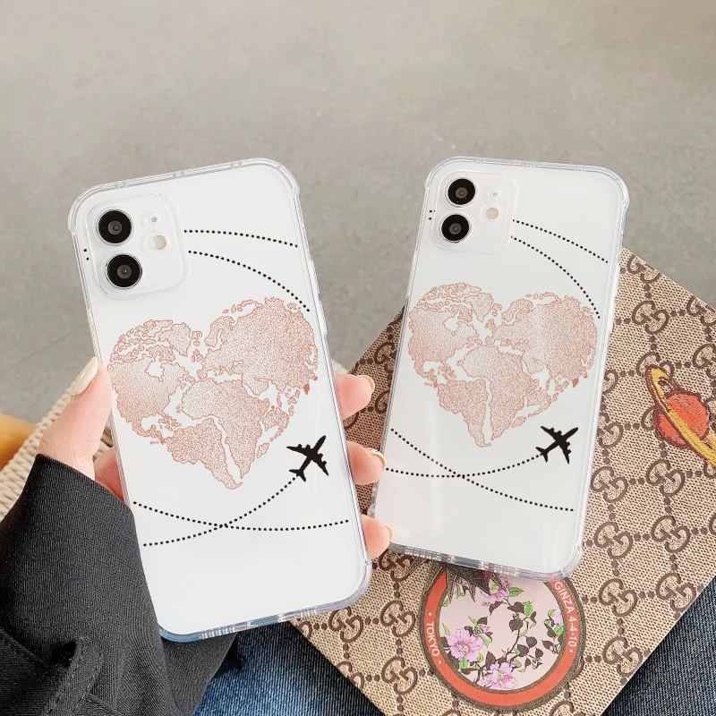 World- Heart Map Travel With Black Airplane Soft Clear Silicon Case Cover