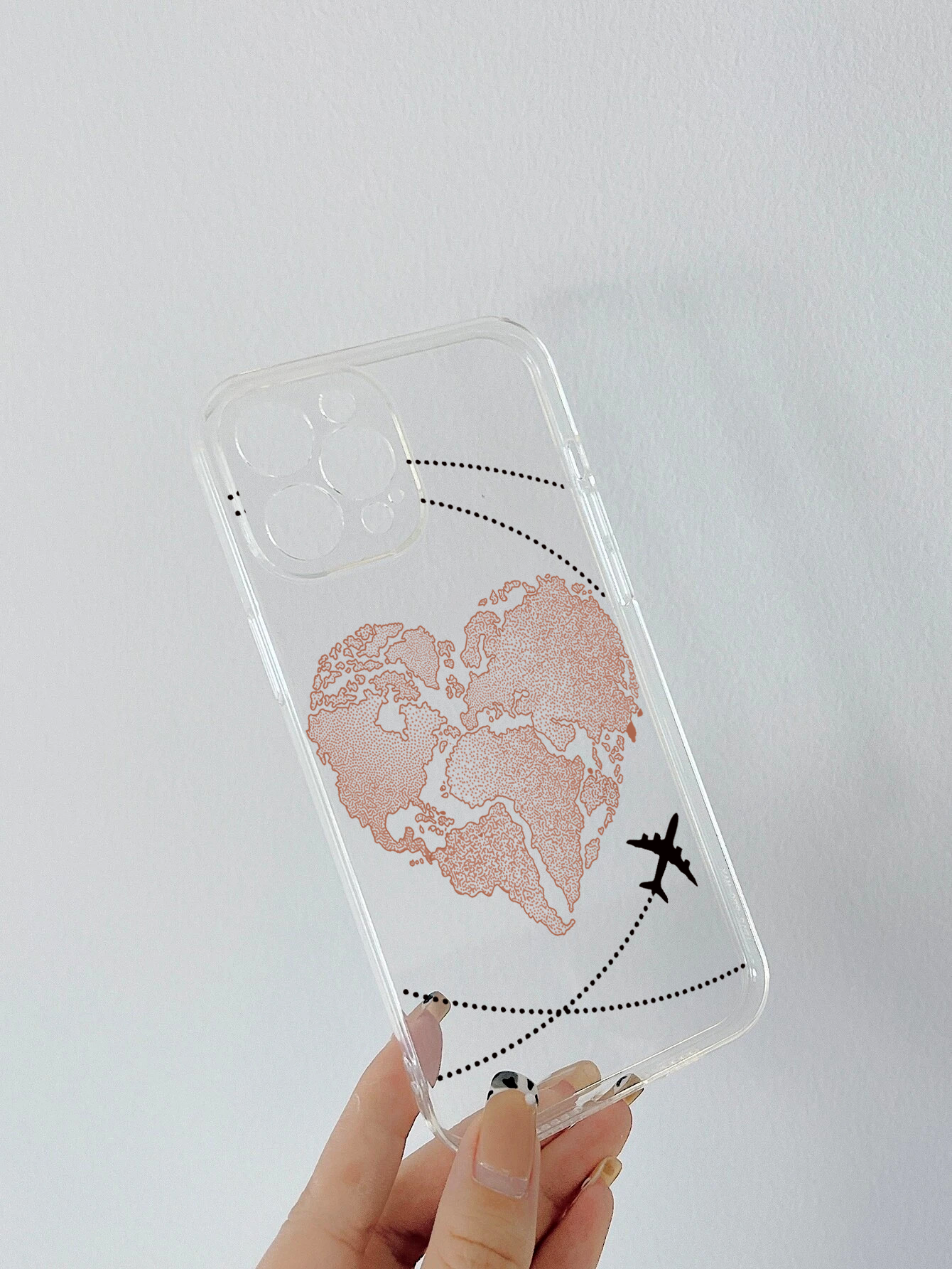 World- Heart Map Travel With Black Airplane Soft Clear Silicon Case Cover