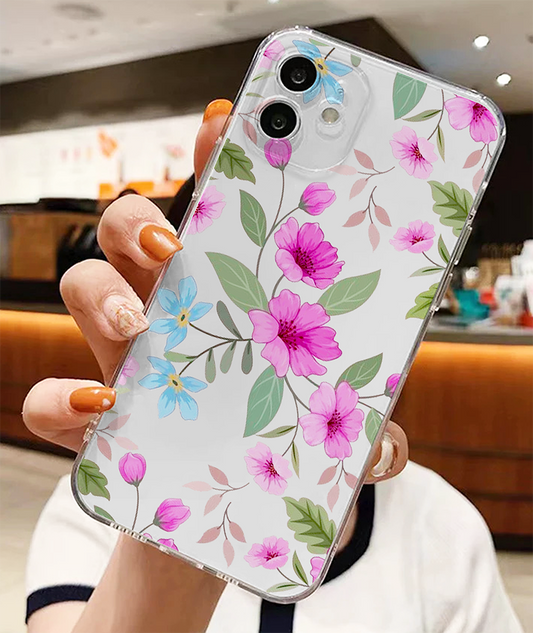 Pink Flower With Leafs Soft Clear Silicon Case Cover