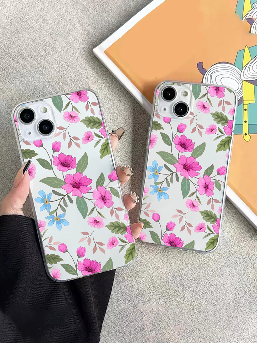 Pink Flower With Leafs Soft Clear Silicon Case Cover