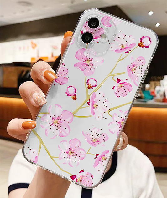 Pink Blooming Flower Soft Clear Silicon Case Cover