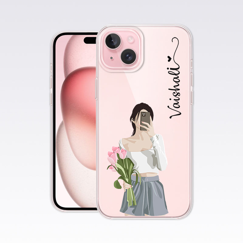 Pink Flower Girl Custom Name Clear Silicon Cover