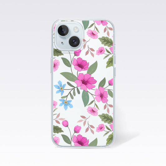 Pink Flower Leafs Clear Silicon Cover
