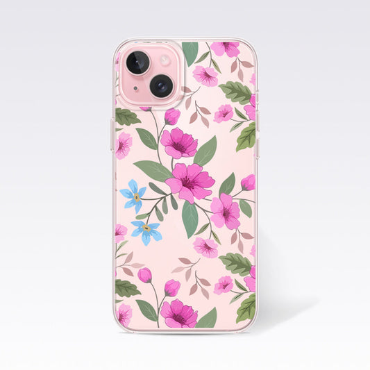 Pink Flower Leafs Clear Silicon Cover