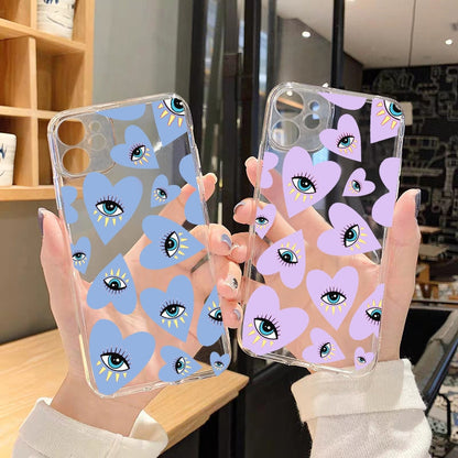 Lucky Eye Print on Color Heart Clear Silicon Case Cover