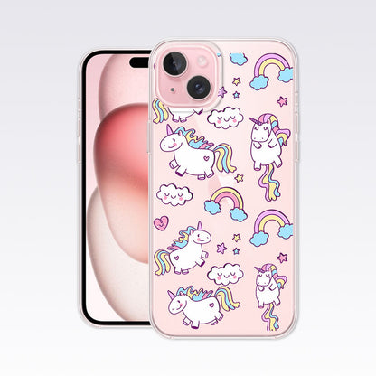 Unicorn With Ranibow- Pink Clear Silicon Cover