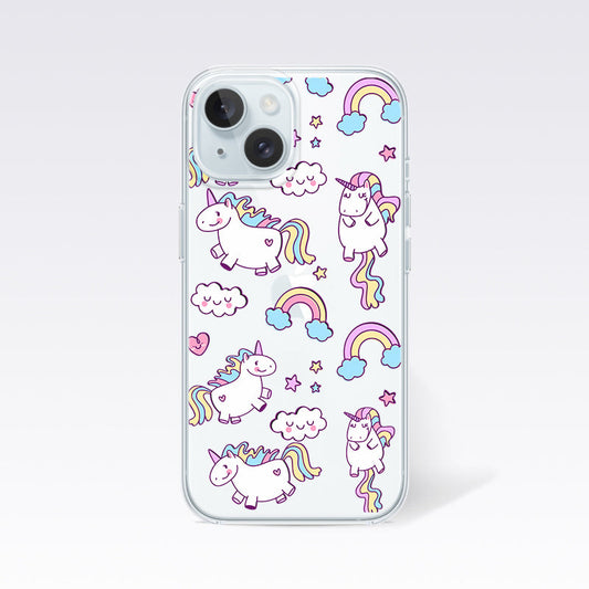 Unicorn With Clouds- Pink Clear Silicon Cover